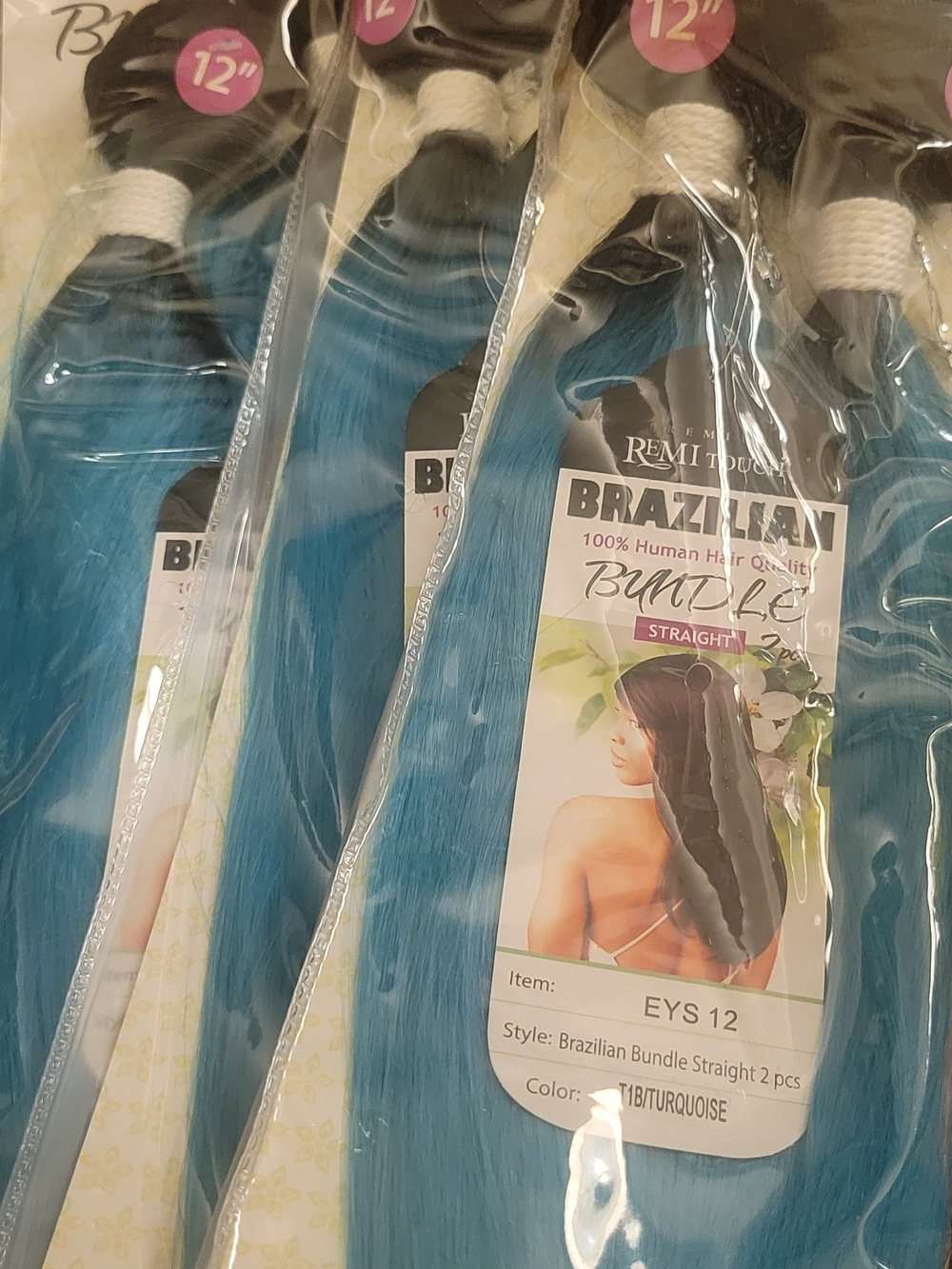 Brazilian Bundle Straight 12" Hair Extensions - Turquoise